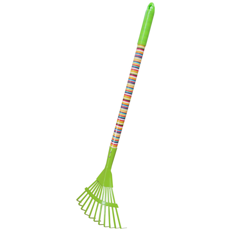 TOPTRADE náradie záhradné, detské, kovové - hrable 11 lamiel, dlhá násada, 74 cm