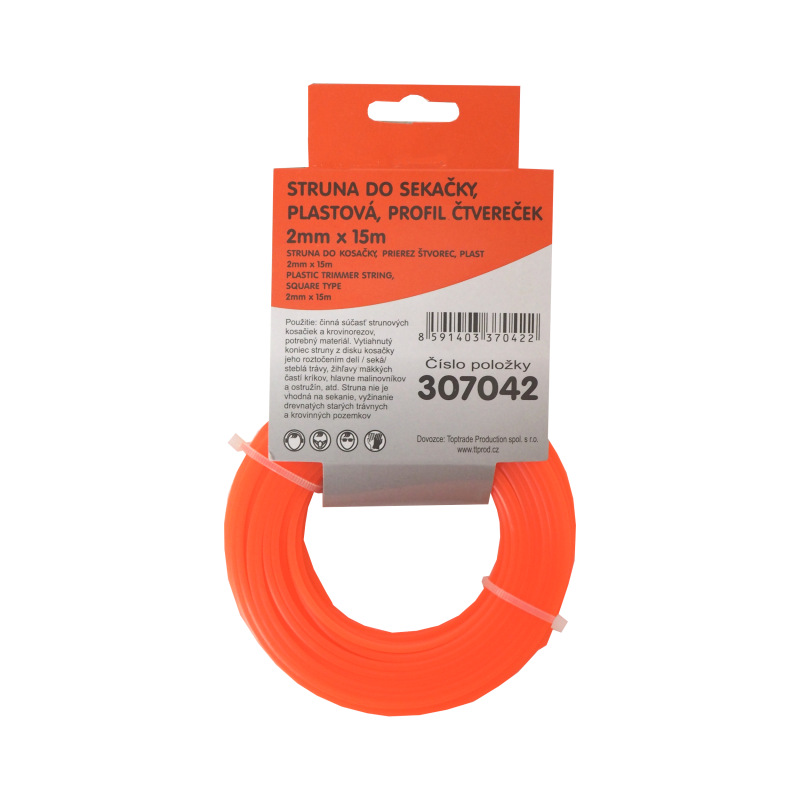 TOPTRADE struna do kosačky, plastová, prierez štvorec, 2 mm x 15 m 2