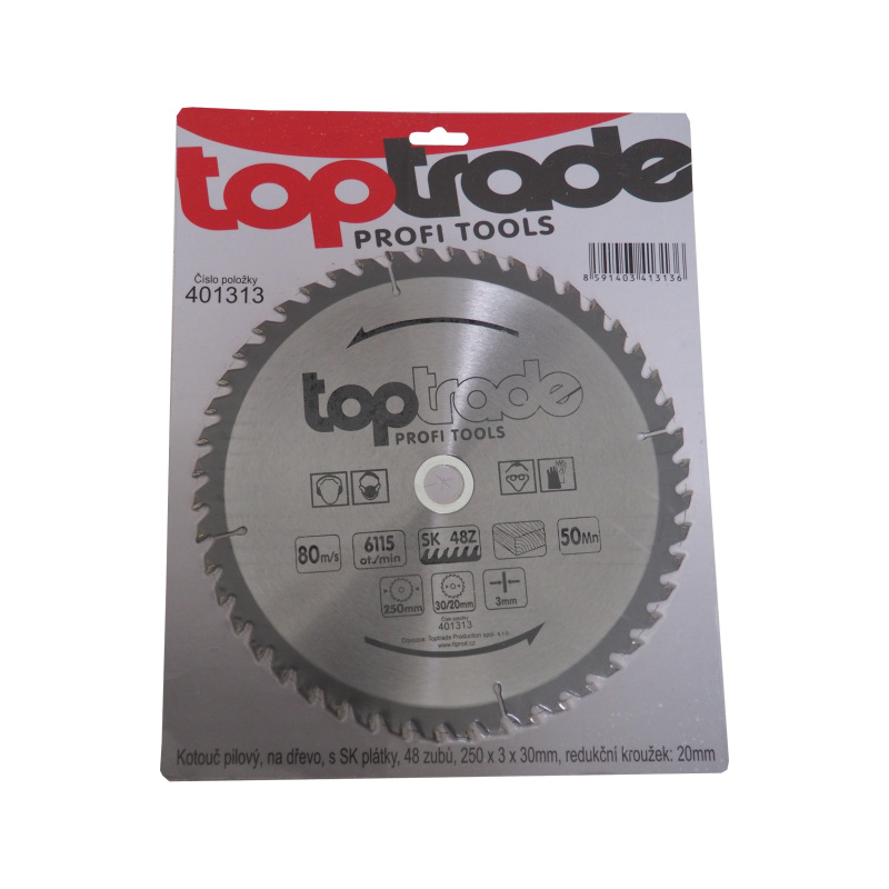 TOPTRADE kotúč pílový, na drevo, s SK plátkami, 48 zubov, 250 x 3 x 30/20 mm 1
