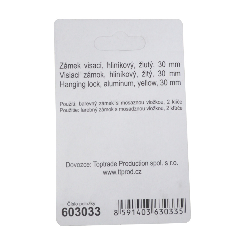 TOPTRADE zámok visiaci, žlutý, 30 mm 2