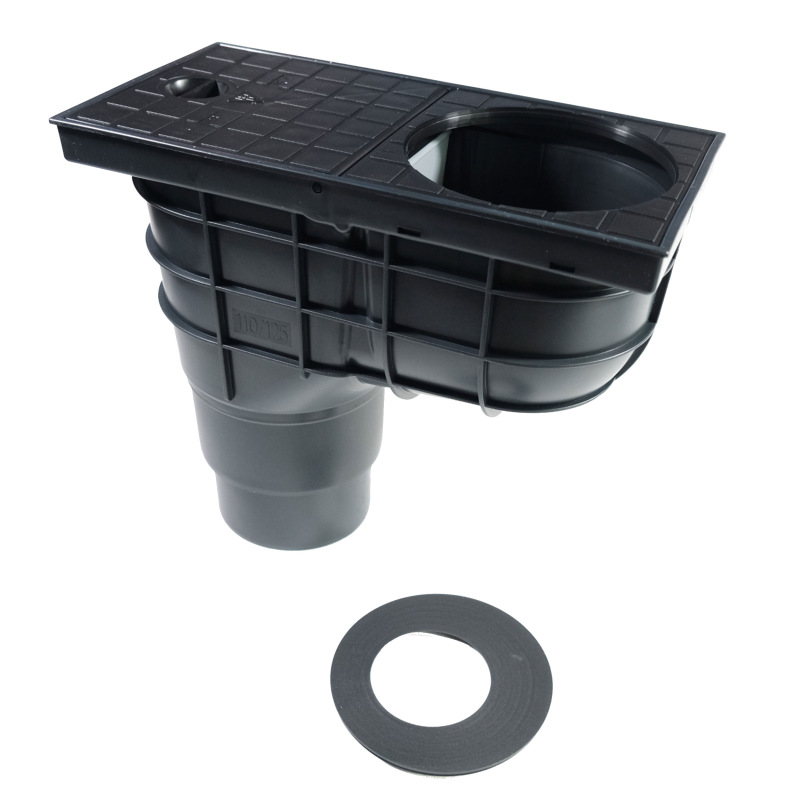 vpusť kanalizačná, plastová, prietok 390l/530l/min., spodný vývod O 110/125 mm