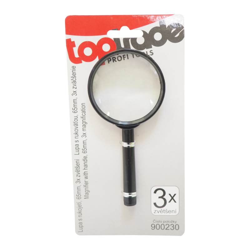 TOPTRADE lupa 3x zväčšenie, 65 mm, s rukoväťou