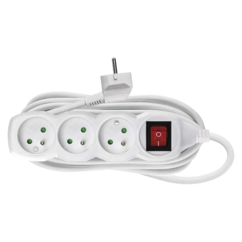 kábel predlžovací, biely, 3 zásuvky, s vypínačom, 7 m, ~ 250 V / 10 A