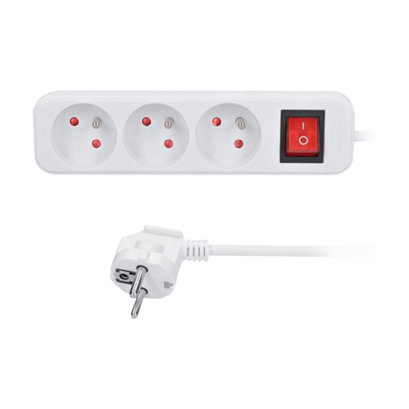 kábel predlžovací, biely, 3 zásuvky, s vypínačom, 5 m, ~ 250 V / 10 A