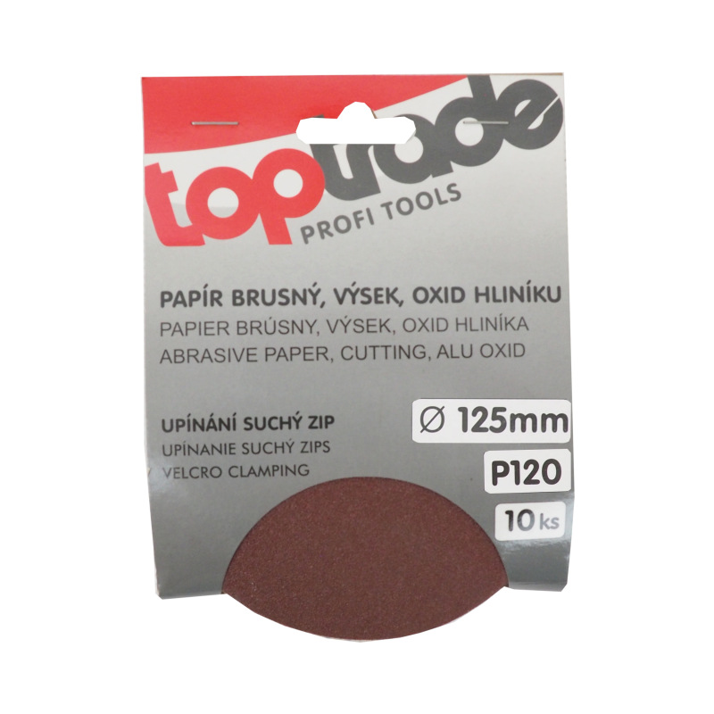 TOPTRADE papier brúsny, so suchým zipsom, zrnitosť 120, balenie 10 ks, O 125 mm 1