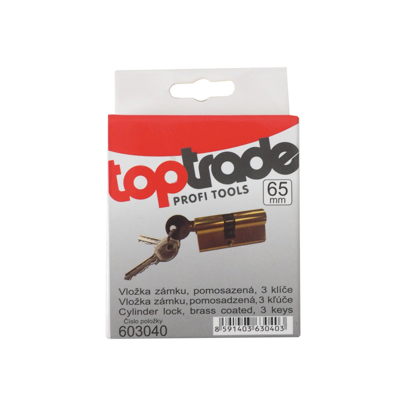 TOPTRADE vložka zámku, pomosadzená, 3 kľúče, 65 mm 1