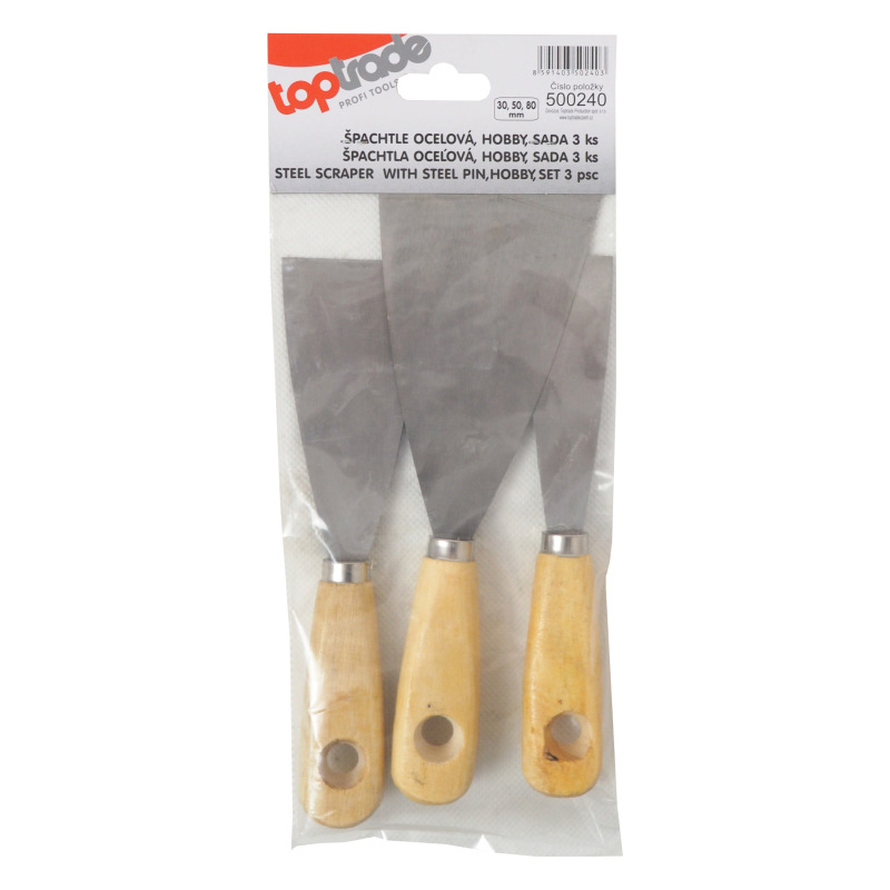 TOPTRADE špachtľa oceľ.,s drev. rukoväťou a náklepovým nitom,súprava 3ks,30,50,80mm,hobby 1