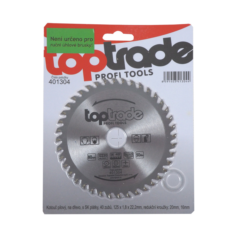 TOPTRADE kotúč pílový, na drevo, s SK plátkami, 40 zubov, 125 x 1,8 x 22,2/20/16 mm 1