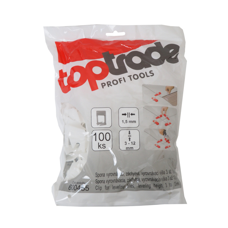 TOPTRADE spona, vyrovnávacia, záchytná, hr. 1,5 mm, vyrovnávacie výška 3 - 12 mm / 100 ks 1