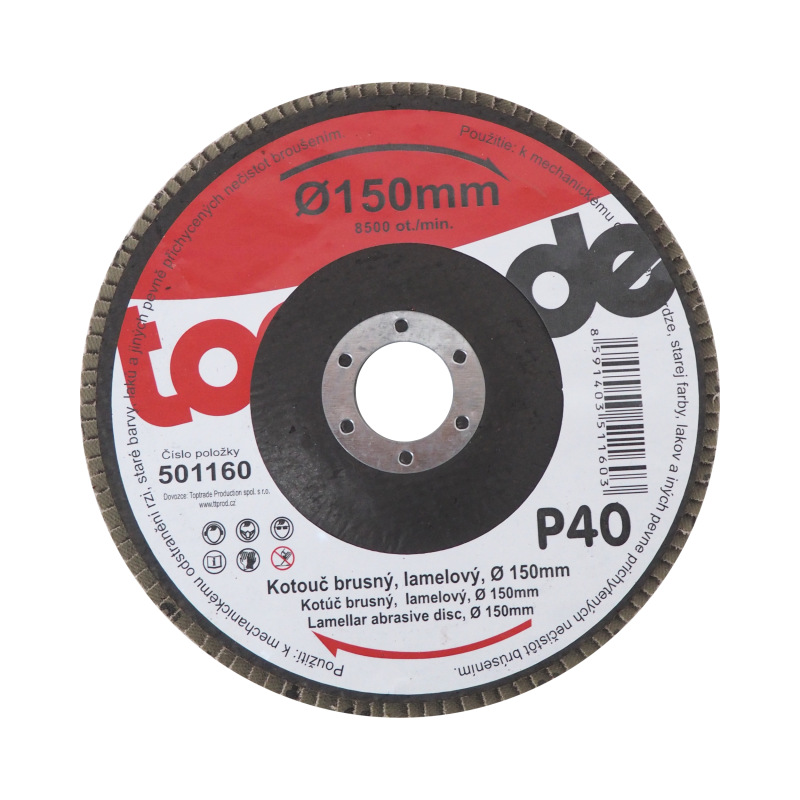 TOPTRADE kotúč brúsny, lamelový, zrnitosť 40, 150 x 22,2 x 2 mm