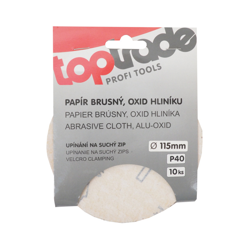 TOPTRADE papier brúsny, so suchým zipsom, zrnitosť 40, balenie 10 ks, O 115 mm 1