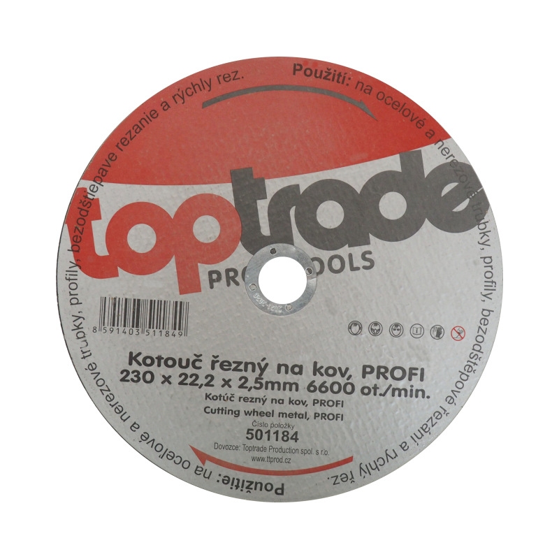TOPTRADE kotúč rezný, na kov, 230 x 22,2 x 2,5 mm