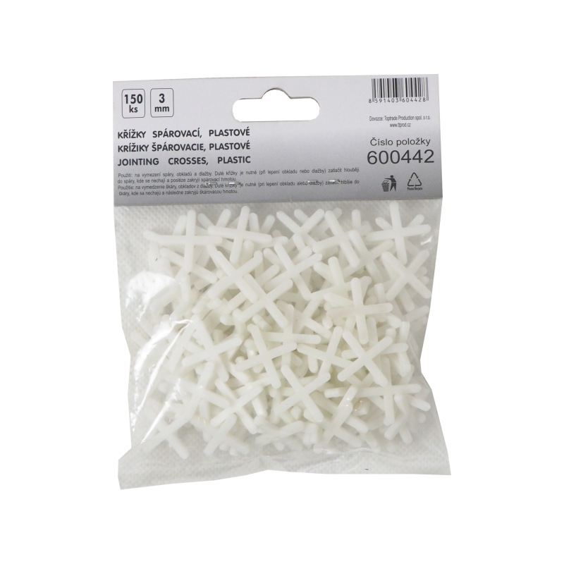 TOPTRADE krížiky plastové, špárovacie, 3 mm / 150 ks 2