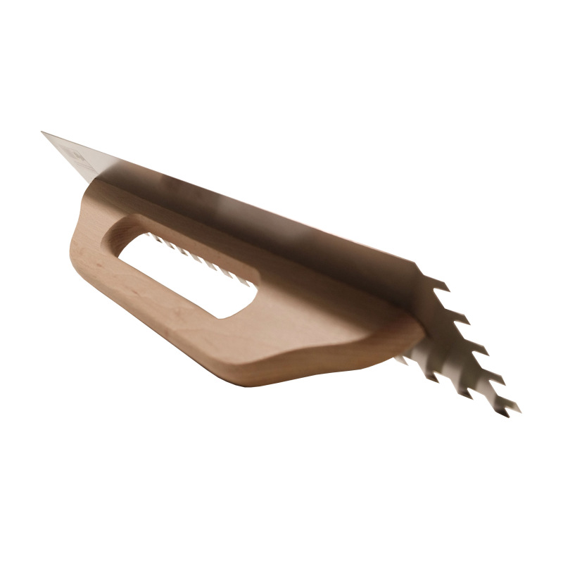 TOPTRADE hladítko nerezové, s drevenou rukoväťou, zub 12 mm, 500 x 130 mm, štandard 1