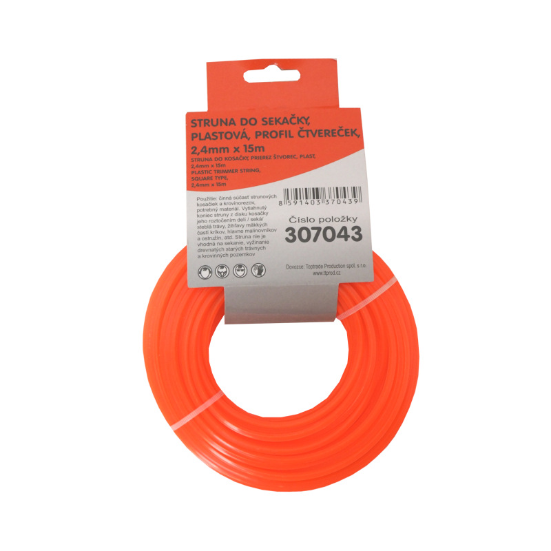 TOPTRADE struna do kosačky, plastová, prierez štvorec, 2,4 mm x 15 m 2