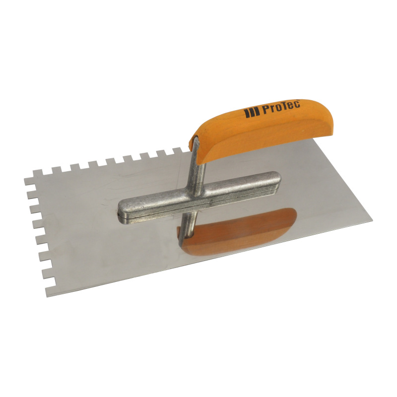 ProTec hladítko, nerezové EURO, zub 10 mm, s drevenou rukoväťou, 280 x 130 mm