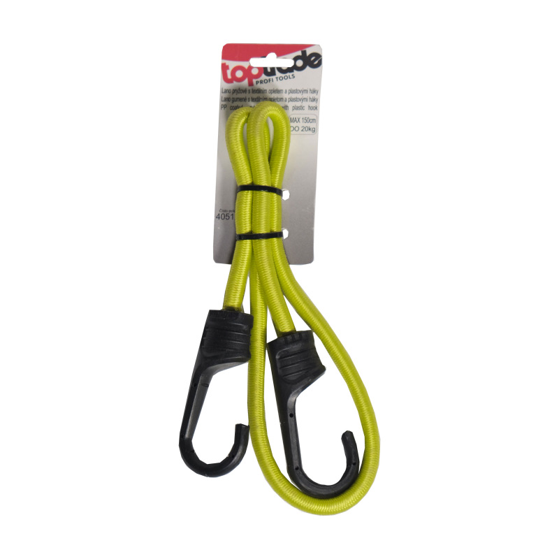 TOPTRADE lano gumené s textilným opletom a plastovými háky, 8mm x 80 - 150 cm, 20kg 1