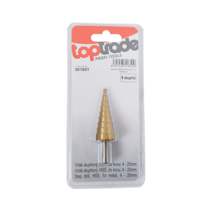TOPTRADE vrták stupňový, HSS, do kovu, 4 – 20 mm, 9 stupňov 1