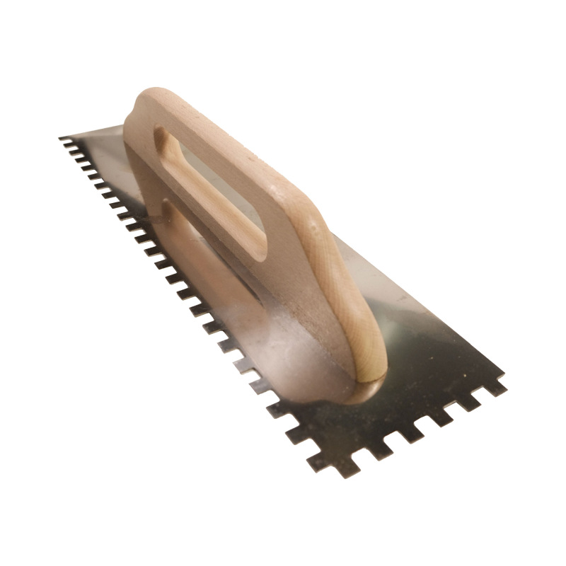 TOPTRADE hladítko nerezové, s drevenou rukoväťou, zub 10 mm, 500 x 130 mm, štandard
