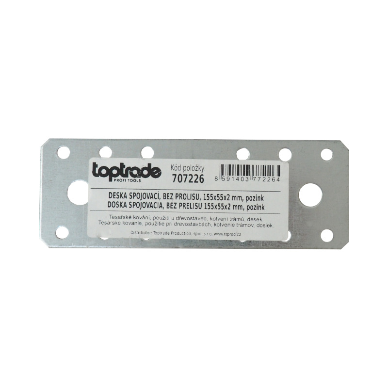 TOPTRADE doska spojovacia, bez prelisu, 155 x 55 x 2mm, pozinkovaná 1
