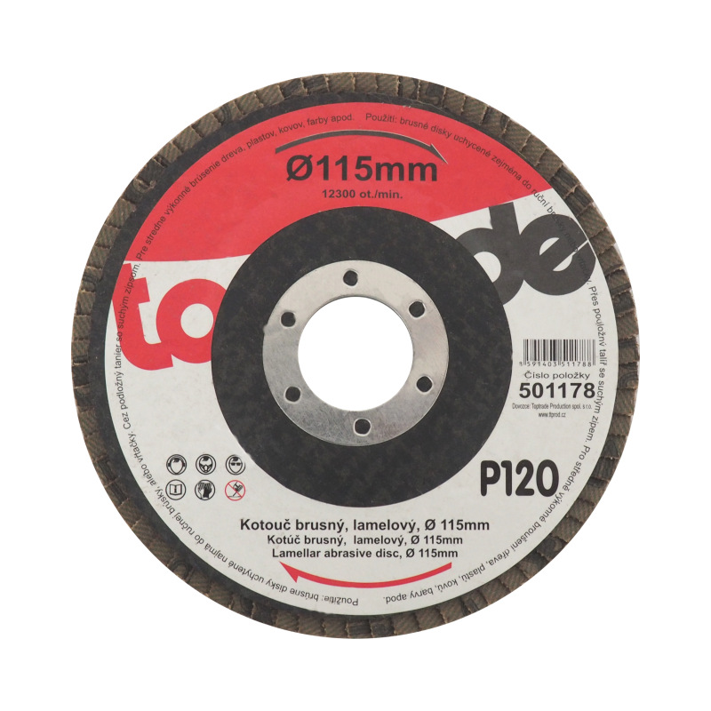 TOPTRADE kotúč brúsny, lamelový, zrnitosť 120, 115 x 22,2 x 2 mm
