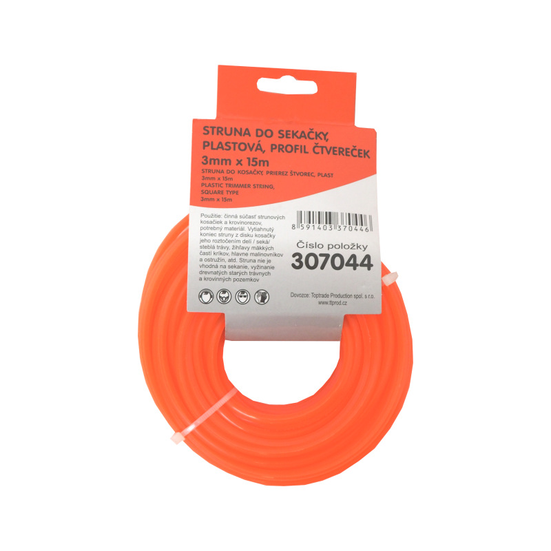 TOPTRADE struna do kosačky, plastová, prierez štvorec, 3 mm x 15 m 2