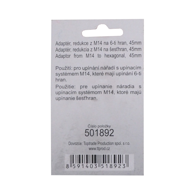 TOPTRADE adaptér, redukcia z M14 na 6 hrán, 45 mm 2