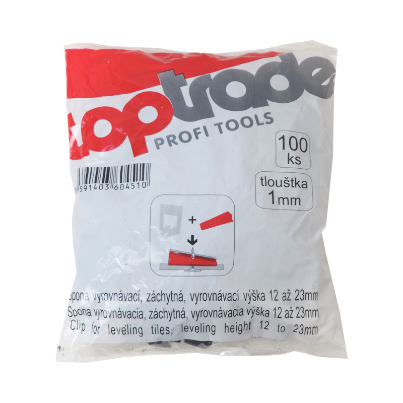TOPTRADE spona, vyrovnávacia, záchytná, hr. 1 mm, vyrovnávacie výška 12 - 23 mm / 100 ks 1