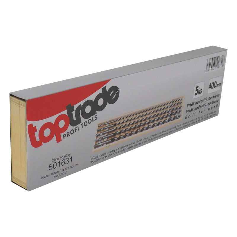 TOPTRADE vrták hadovitý, do dreva, súprava 5 ks, dĺžka 400 mm 3