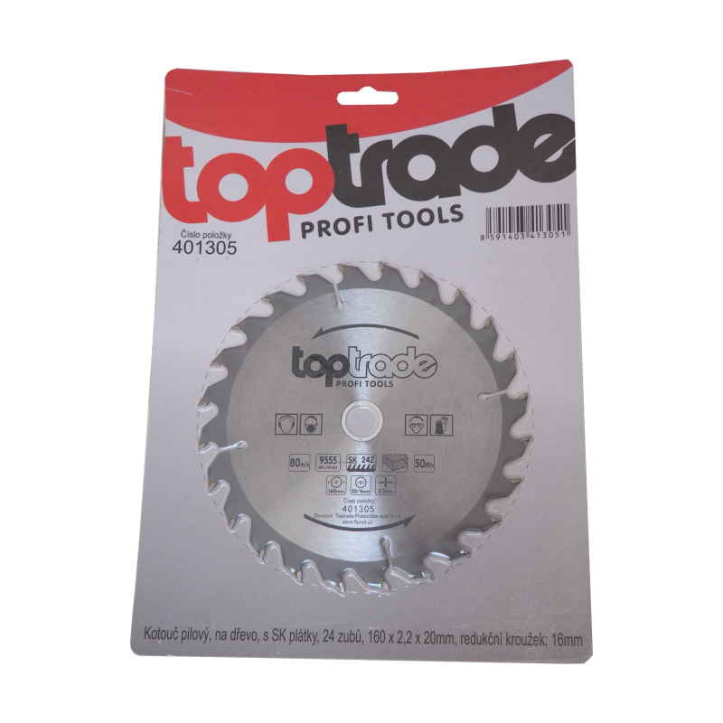 TOPTRADE kotúč pílový, na drevo, s SK plátkami, 24 zubov, 160 x 2,2 x 20/16 mm 1
