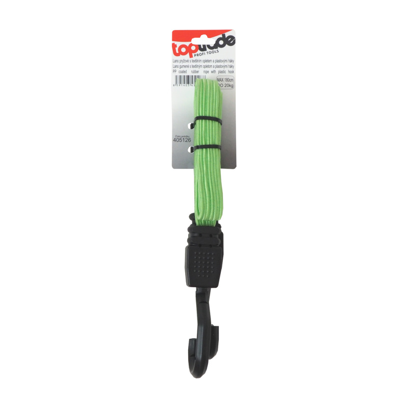 TOPTRADE lano gumené s textilným opletom a plastovými háky, 18mm x 80 - 180 cm, 20kg 2