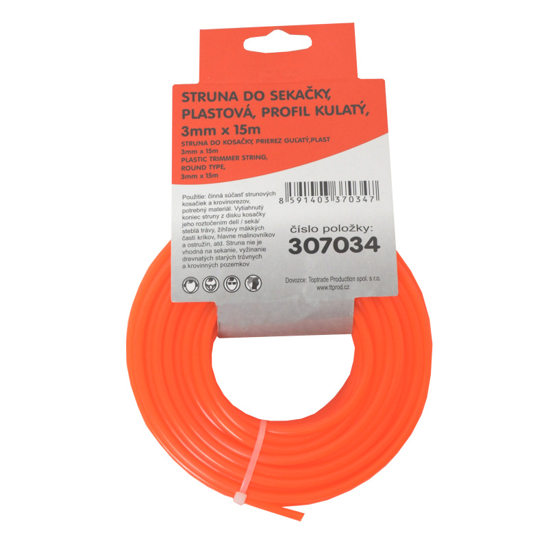 TOPTRADE struna do kosačky, plastová, prierez guľatý, 3 mm x 15 m 2