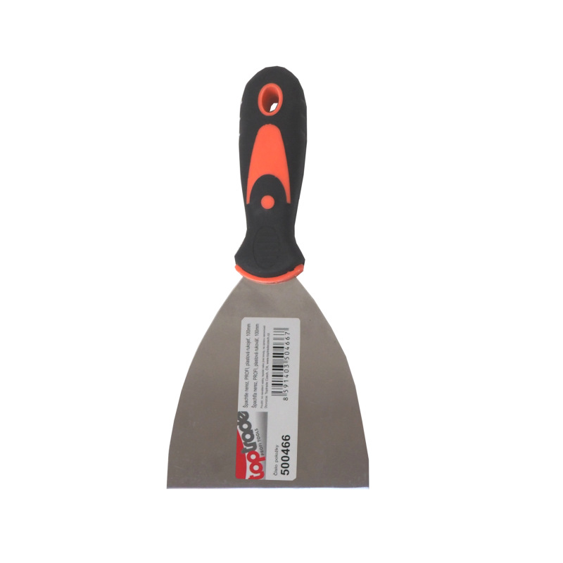 TOPTRADE špachtľa nerezová, s gumenou, ergonomickou rukoväťou, 100 mm, profi 1