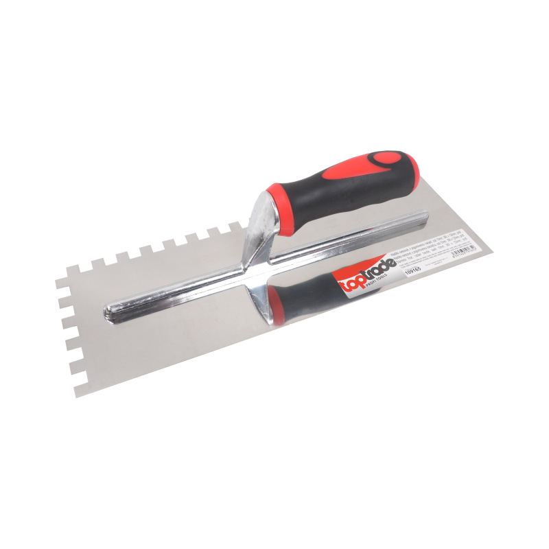 TOPTRADE hladítko nerezové, s pogumovanou rukoväťou, zub 10mm, 360 x 120 mm, profi 1