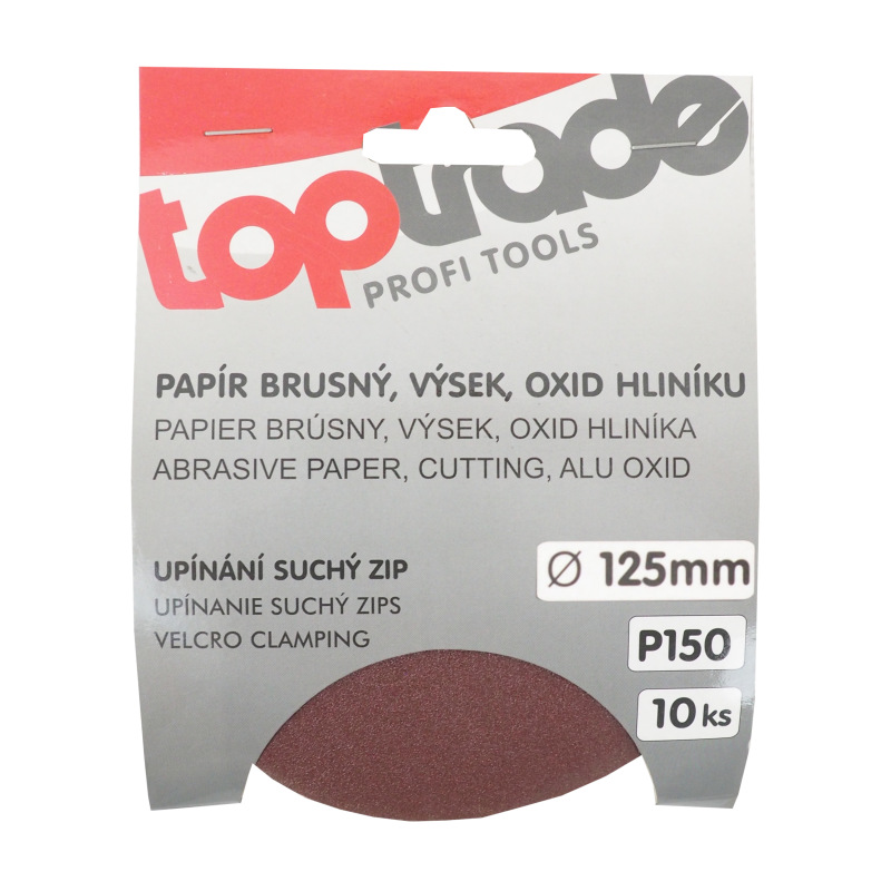 TOPTRADE papier brúsny, so suchým zipsom, zrnitosť 150, balenie 10 ks, O 125 mm 1