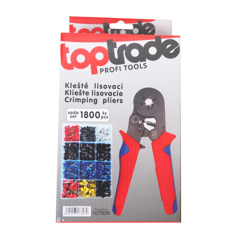 TOPTRADE kliešte lisovacie, krimpovacie, pre konektory káblových koncoviek, sada 1 800 ks 1