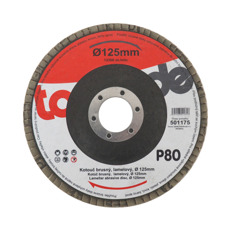 TOPTRADE kotúč brúsny, lamelový, zrnitosť 80, 125 x 22,2 x 2 mm
