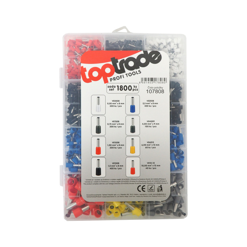 TOPTRADE kliešte lisovacie, krimpovacie, pre konektory káblových koncoviek, sada 1 800 ks 3