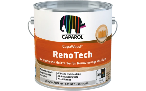 CapaWood RenoTechKrycia farba na drevo, biela (po zaschnutí cca RAL 9010)
