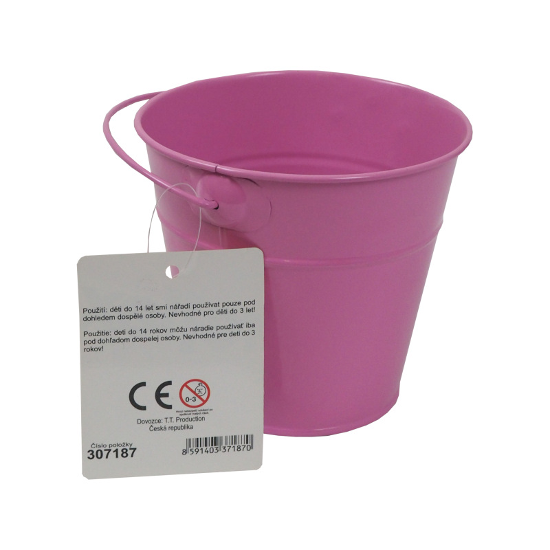 TOPTRADE náradie záhradné, detské - vedro, kovové, ružové, 1,2 l 2