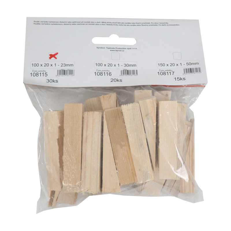 TOPTRADE klinky drevené, montážne, balenie 30 ks, 100 x 20 x 23 - 1 mm 1