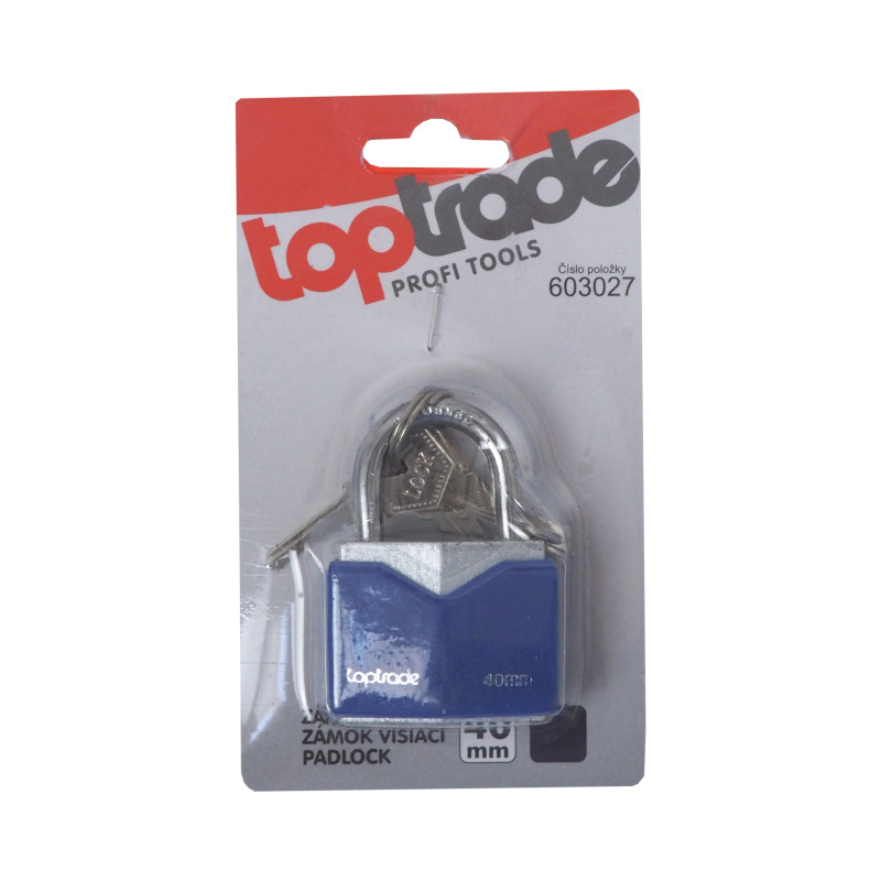 TOPTRADE zámok visiaci, modrý, 5 kľúčov, 40 mm 1