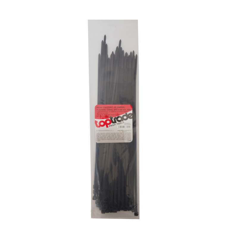 TOPTRADE pások plastovy, čierny, sťahovacie, so zámkom, 50 ks, 250 x 4,8 mm 1
