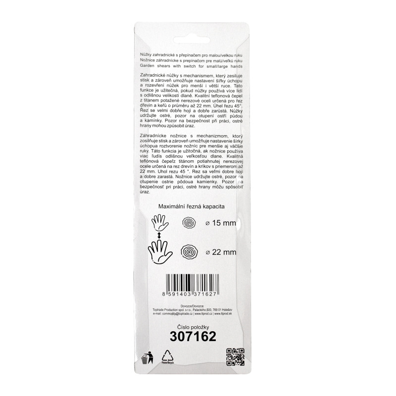 TOPTRADE záhradné nožnice s prepínačom pre malú / veľkú ruku, 225 mm 2