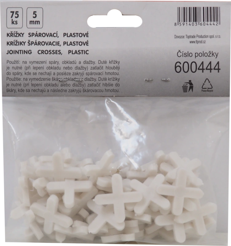 TOPTRADE krížiky plastové, špárovacie, 5 mm / 75 ks 2