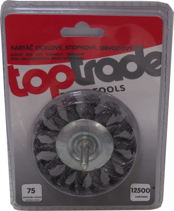 TOPTRADE kartáč oceľový, obvodový, copy, stopka, O 6/75 mm 1