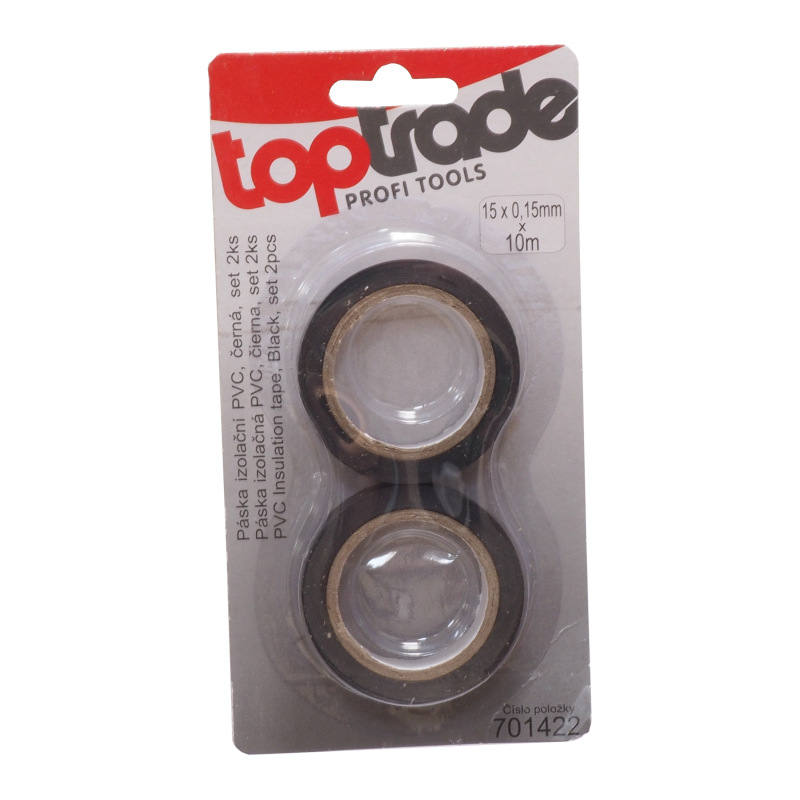 TOPTRADE páska elektroizolačná, čierna, 15 x 0,15 mm x 10 m, set 2 ks 1