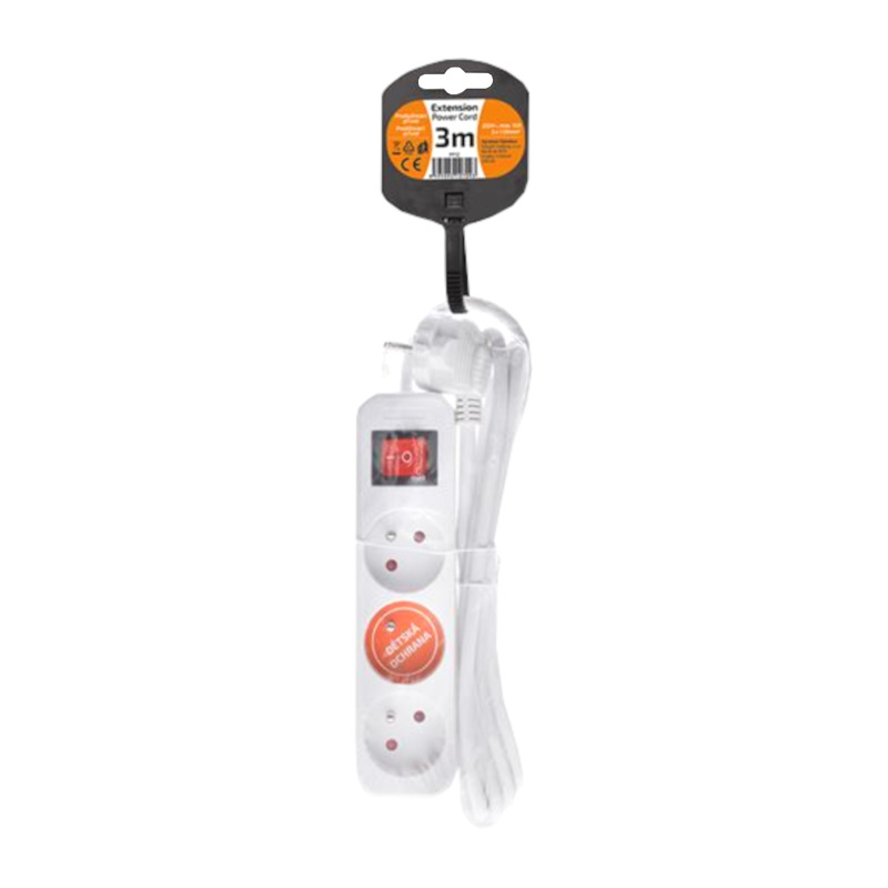 kábel predlžovací, biely, 3 zásuvky, s vypínačom, 3 m, ~ 250 V / 10 A 1