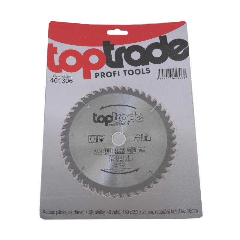 TOPTRADE kotúč pílový, na drevo, s SK plátkami, 48 zubov, 160 x 2,2 x 20/16 mm 1