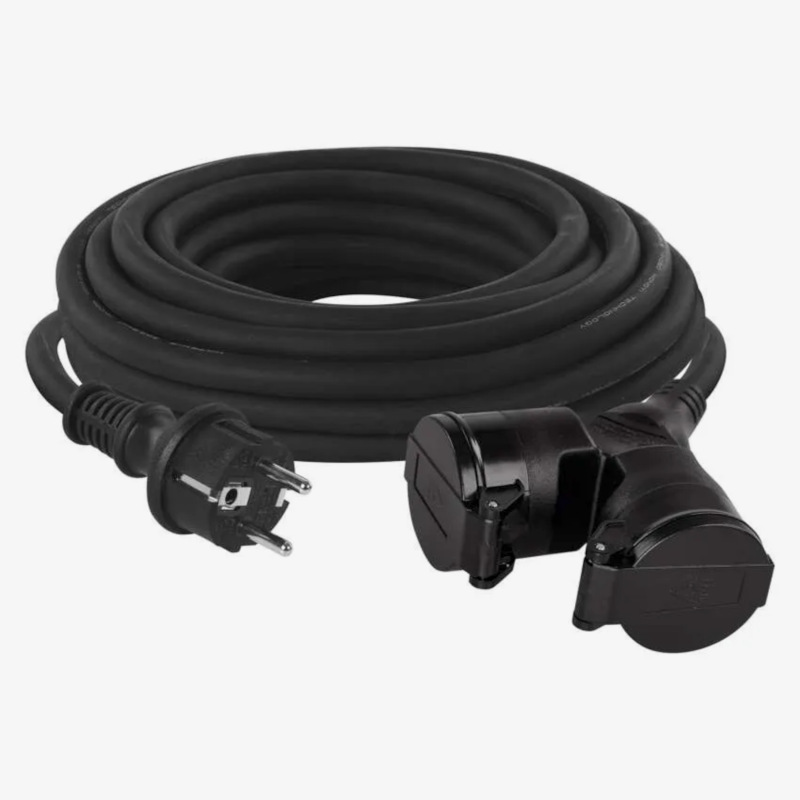 kábel predlžovací, gumový, 2 zásuvky, 10 m, 250 V ~ / 16 A, IP 44